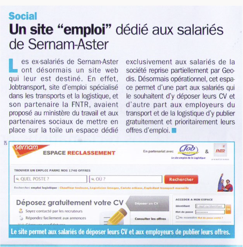Un site "emploi" dedié aux salariés de Sernam-Aster