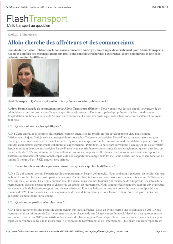 Alloin cherche des affréteurs et des commerciaux