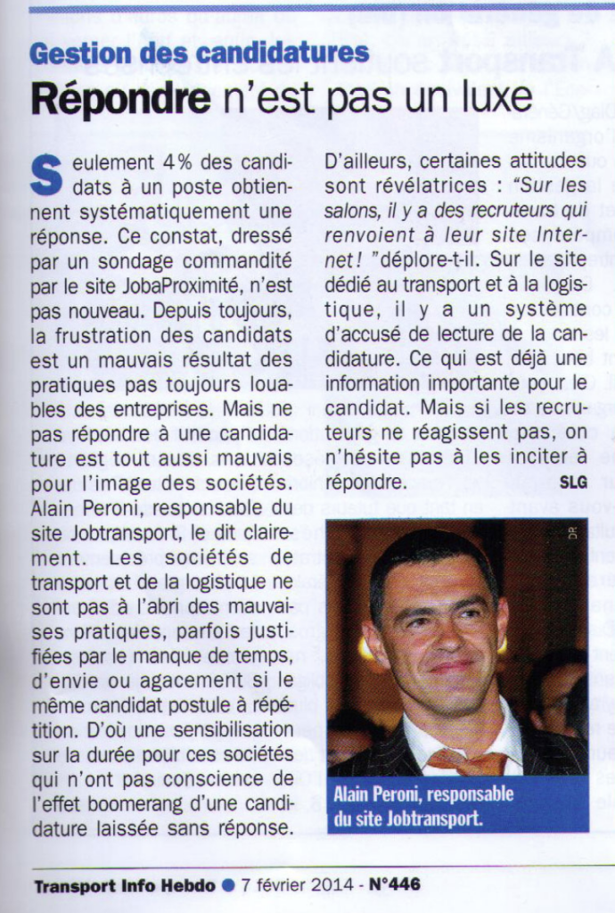 Extrait d'un article accompagné d'une photo d'Alain Peroni